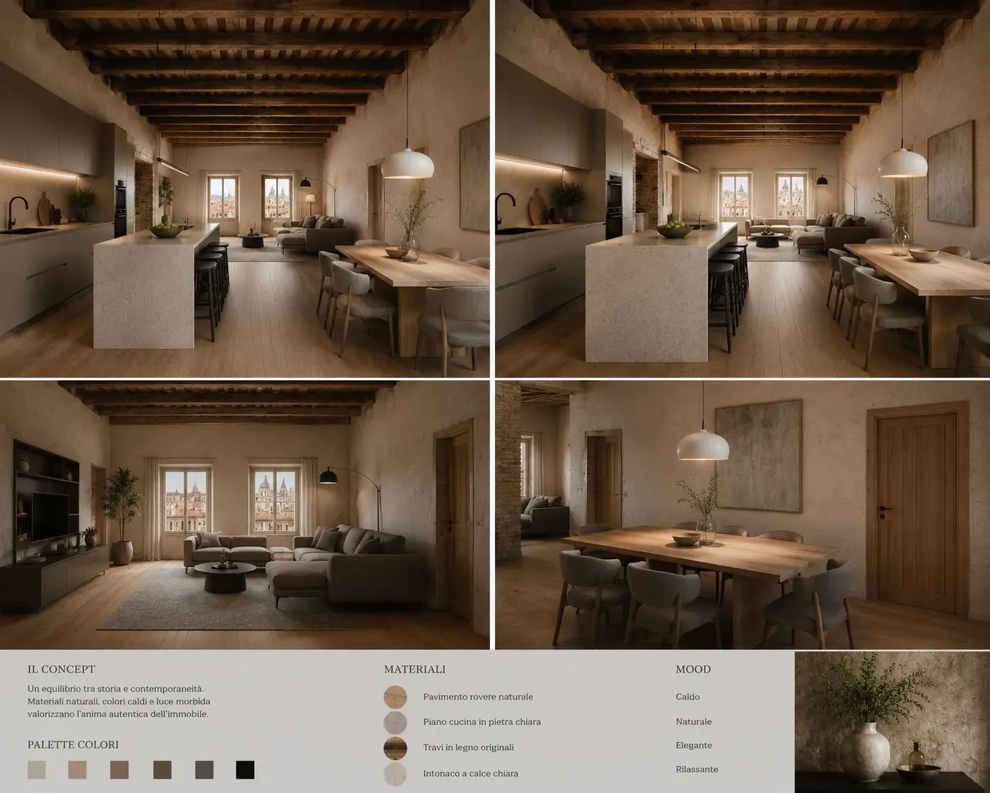 Moodboard di progetto — materiali, palette e atmosfera